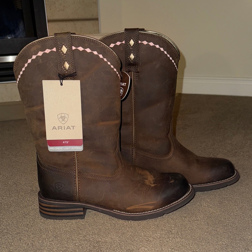 Ariat Brown Boots with Pink Trim